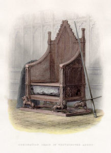 18th C illustration of the Chair with the Stone of Destiny in situ