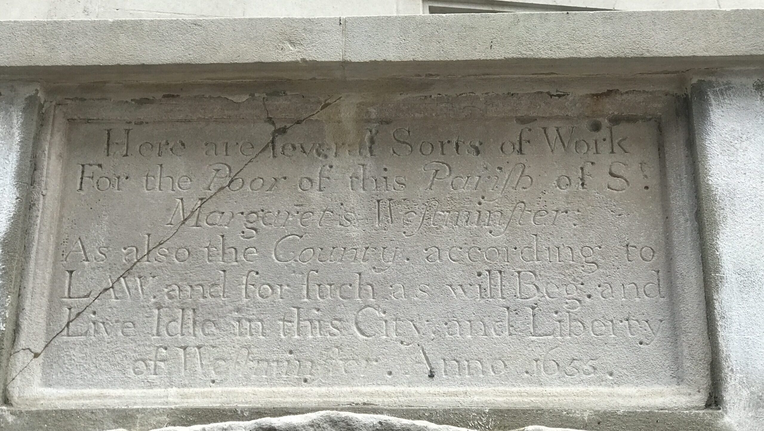 the 1655 carved sign above the old gateway to tothill bridewell