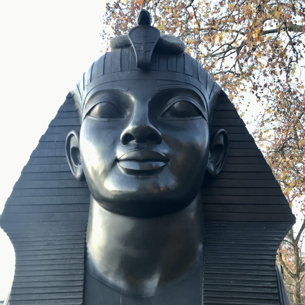 head of the sphinx by cleopatra's needle, the embankment, London