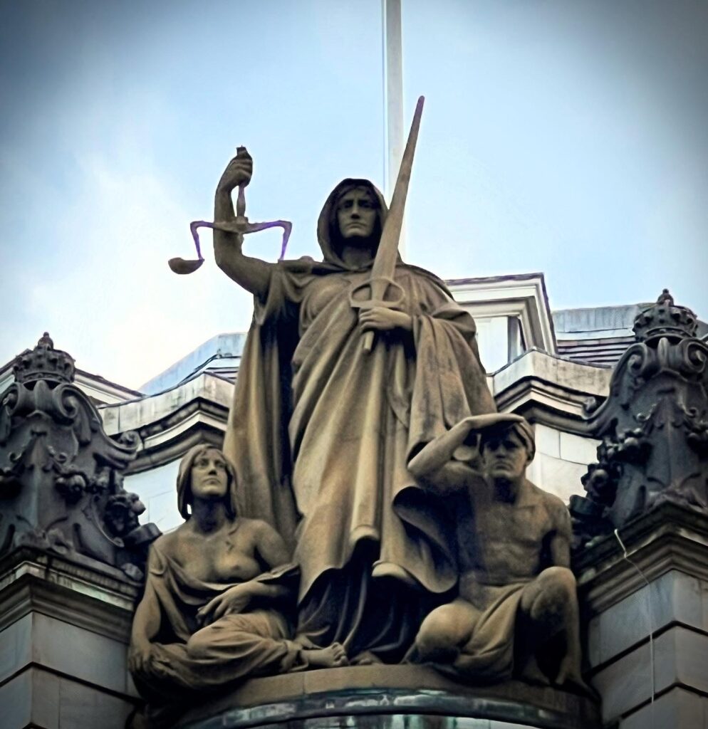 hibbert charles binney sculpture: justice cloaked with her attendants