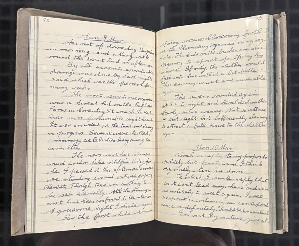 from london in ww2 exhibition at london archives anthony heap diary pages